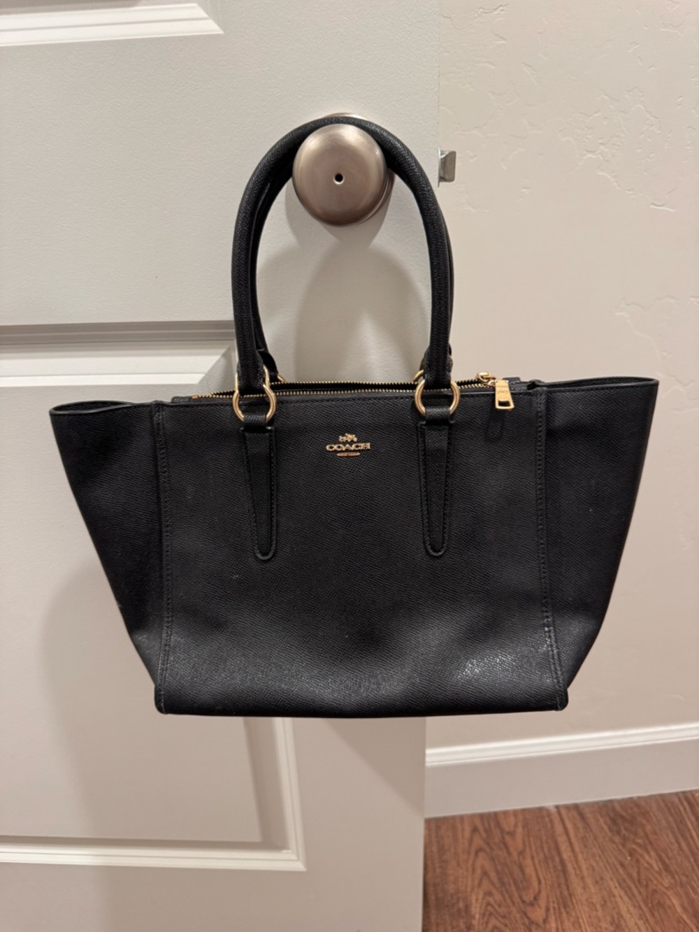 Coach Black Leather Zip-Top Tote Bag